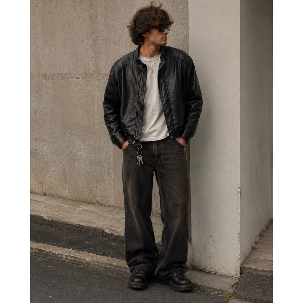 Stratojac Mens 2X Black‎ Genuine Leather Bomber Jacket Vintage Pebbled Full Zip